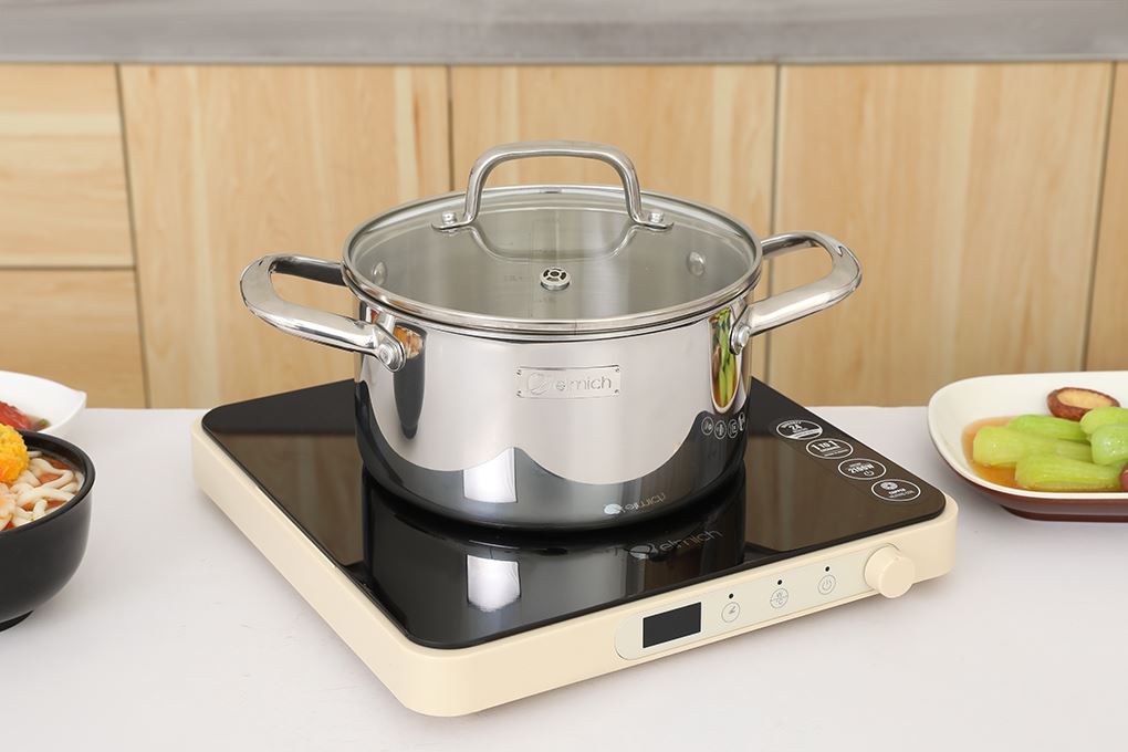 Bộ 4 nồi quánh inox 3 lớp nguyên khối nắp kính Elmich EL2485IN01 Màu Inox