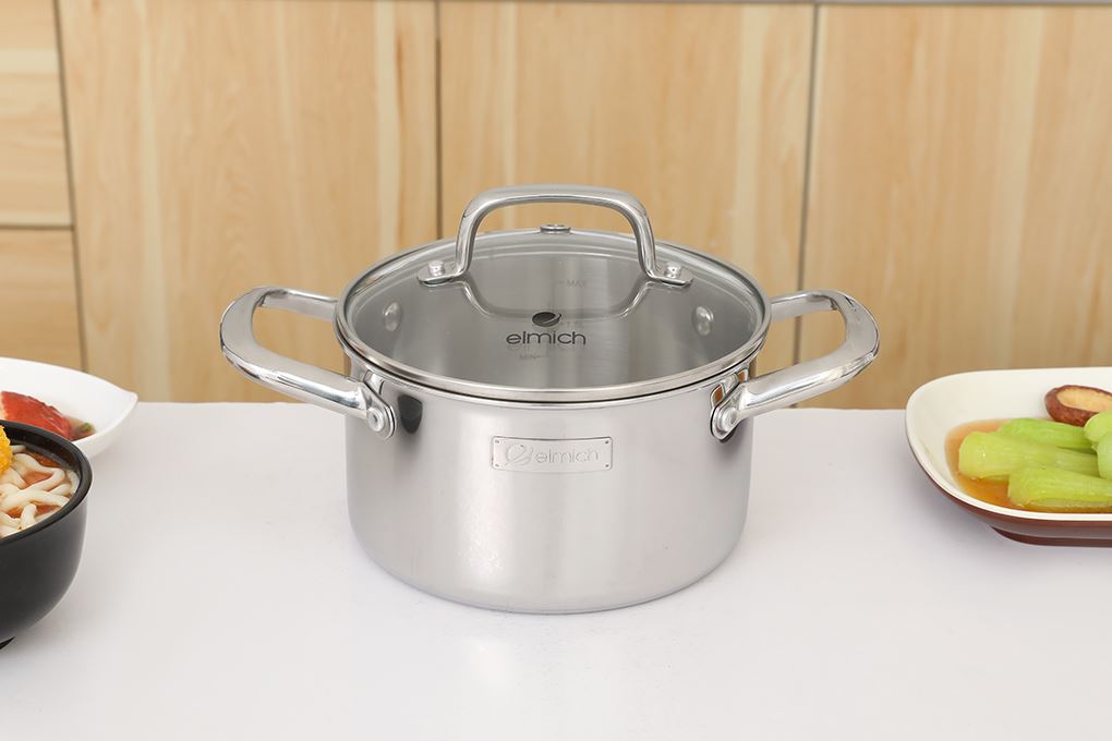 Bộ 4 nồi quánh inox 3 lớp nguyên khối nắp kính Elmich EL2485IN01 Màu Inox