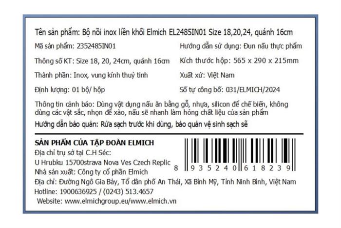 Bộ 4 nồi quánh inox 3 lớp nguyên khối nắp kính Elmich EL2485IN01 Màu Inox