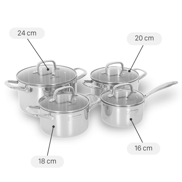 Bộ 4 nồi quánh inox 3 lớp nguyên khối Elmich EL2485IN01