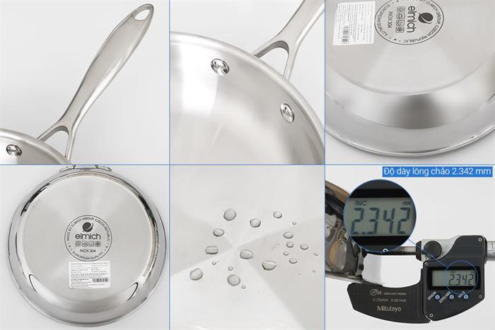 Bộ 5 nồi chảo inox 3 lớp nguyên khối nắp kính Elmich EL2486IN01 Màu Inox
