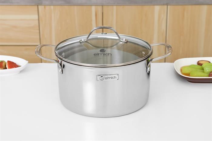 Bộ 5 nồi chảo inox 3 lớp nguyên khối nắp kính Elmich EL2486IN01 Màu Inox