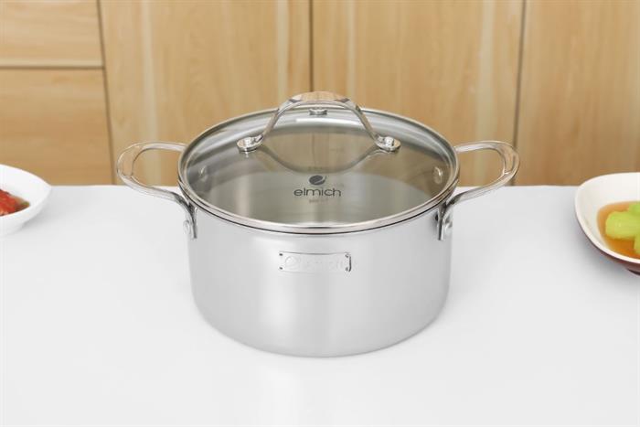 Bộ 5 nồi chảo inox 3 lớp nguyên khối nắp kính Elmich EL2486IN01 Màu Inox