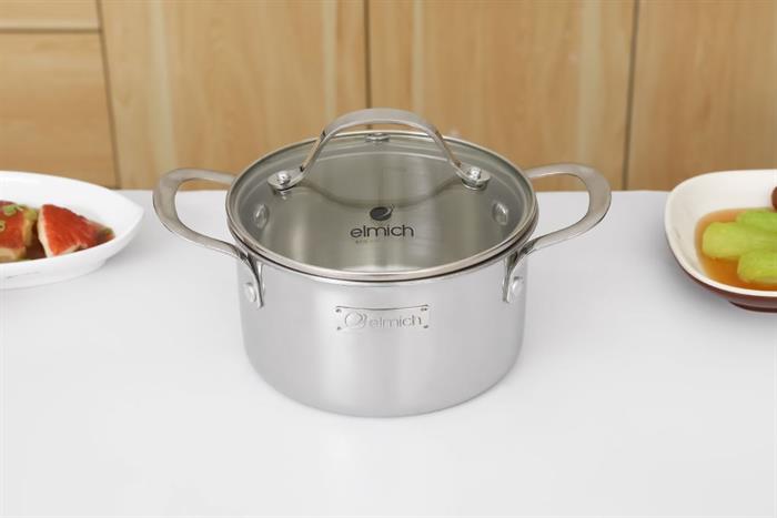 Bộ 5 nồi chảo inox 3 lớp nguyên khối nắp kính Elmich EL2486IN01 Màu Inox