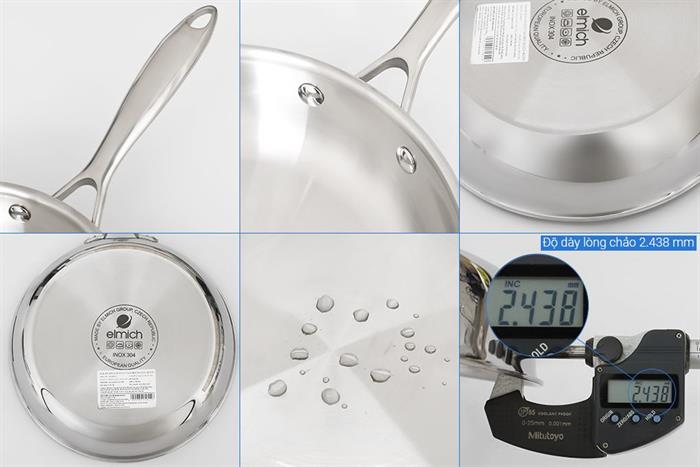 Bộ 5 nồi chảo inox 3 lớp nguyên khối nắp kính Elmich EL2486IN01 Màu Inox