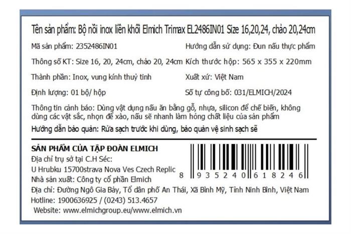 Bộ 5 nồi chảo inox 3 lớp nguyên khối nắp kính Elmich EL2486IN01 Màu Inox