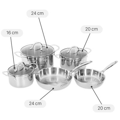 Bộ 5 nồi chảo inox 3 lớp nguyên khối nắp kính Elmich EL2486IN01