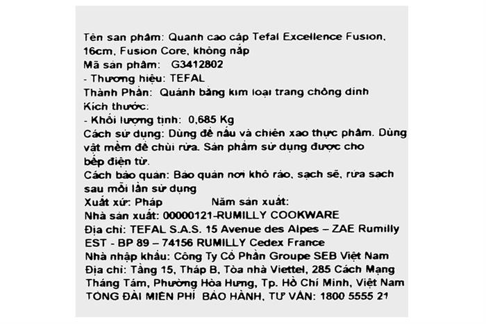 Quánh nhôm chống dính 16 cm Tefal Excellence Fusion G3412802 Màu Đen