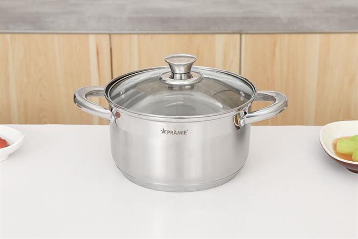 Bộ 4 nồi chảo inox 5 đáy nắp kính Pramie PC318501 Màu Inox