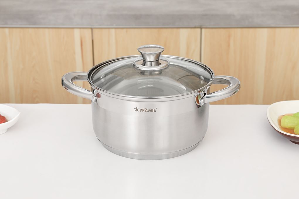Bộ 4 nồi chảo inox 5 đáy nắp kính Pramie PC318501 Màu Inox
