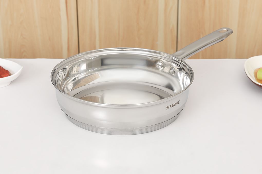 Bộ 4 nồi chảo inox 5 đáy nắp kính Pramie PC318501 Màu Inox