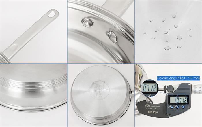 Bộ 4 nồi chảo inox 5 đáy nắp kính Pramie PC318501 Màu Inox