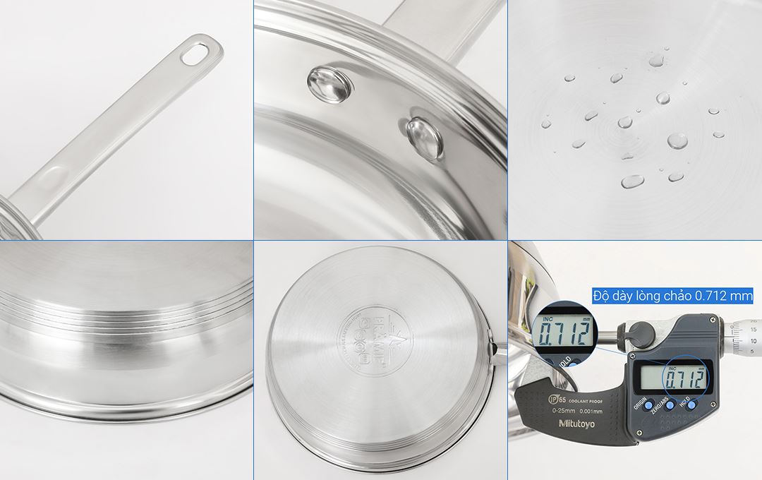 Bộ 4 nồi chảo inox 5 đáy nắp kính Pramie PC318501 Màu Inox