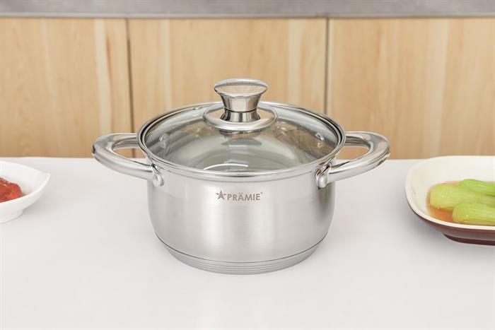 Bộ 4 nồi chảo inox 5 đáy nắp kính Pramie PC318501 Màu Inox