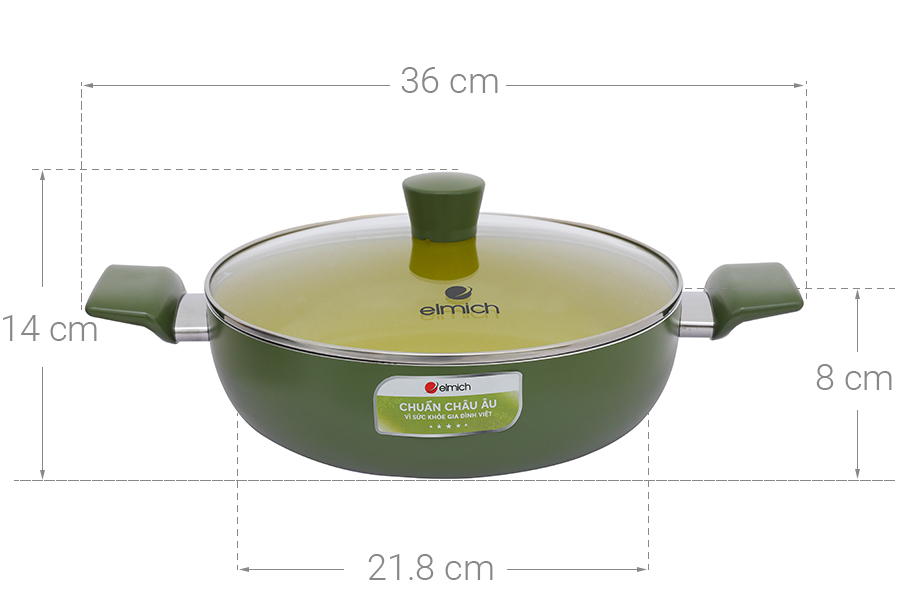 Nồi lẩu nhôm chống dính nắp kính 28 cm Elmich Daily Milan