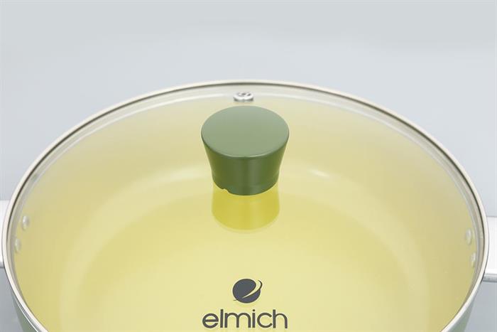 Nồi lẩu nhôm chống dính nắp kính 28 cm Elmich Daily Milan Màu Xanh