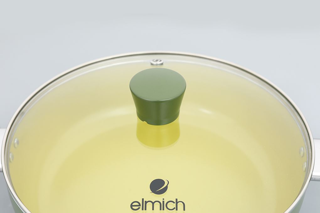 Nồi lẩu nhôm chống dính nắp kính 28 cm Elmich Daily Milan Màu Xanh