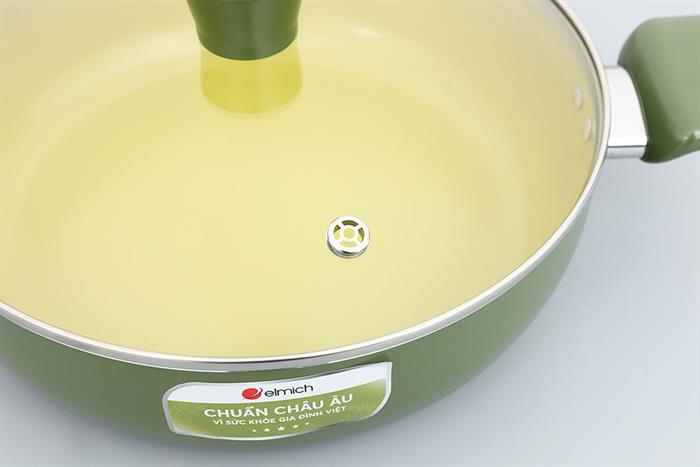 Nồi lẩu nhôm chống dính nắp kính 28 cm Elmich Daily Milan Màu Xanh