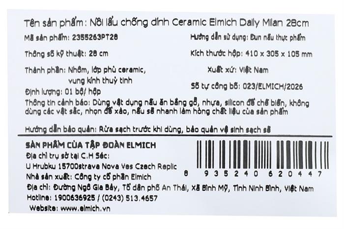 Nồi lẩu nhôm chống dính nắp kính 28 cm Elmich Daily Milan Màu Xanh