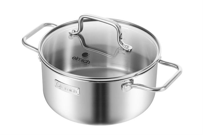 Bộ nồi chảo inox 3 lớp nguyên khối nắp kính Elmich Daily Plovdi Màu Inox