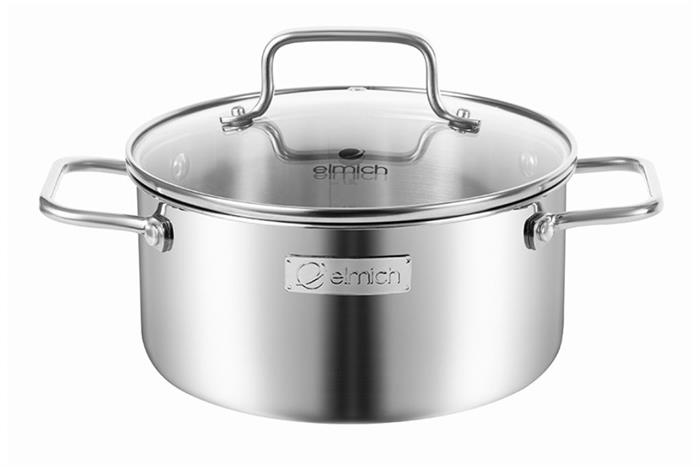 Bộ nồi chảo inox 3 lớp nguyên khối nắp kính Elmich Daily Plovdi Màu Inox