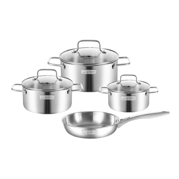 Bộ nồi chảo inox 3 lớp nguyên khối nắp kính Elmich Daily Plovdi
