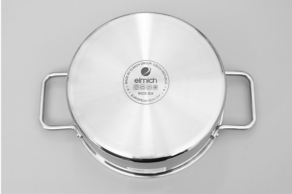 Bộ nồi chảo inox 3 lớp nguyên khối nắp kính Elmich Daily Plovdi Màu Inox