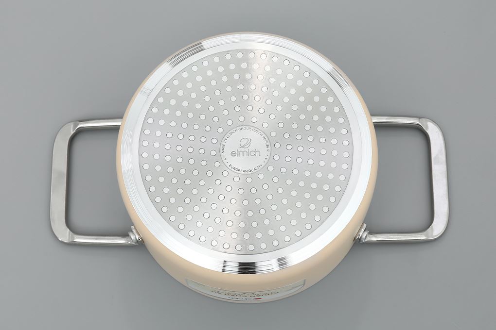 Bộ 4 nồi chảo nhôm chống dính nắp kính Elmich Core Lima Màu Màu be