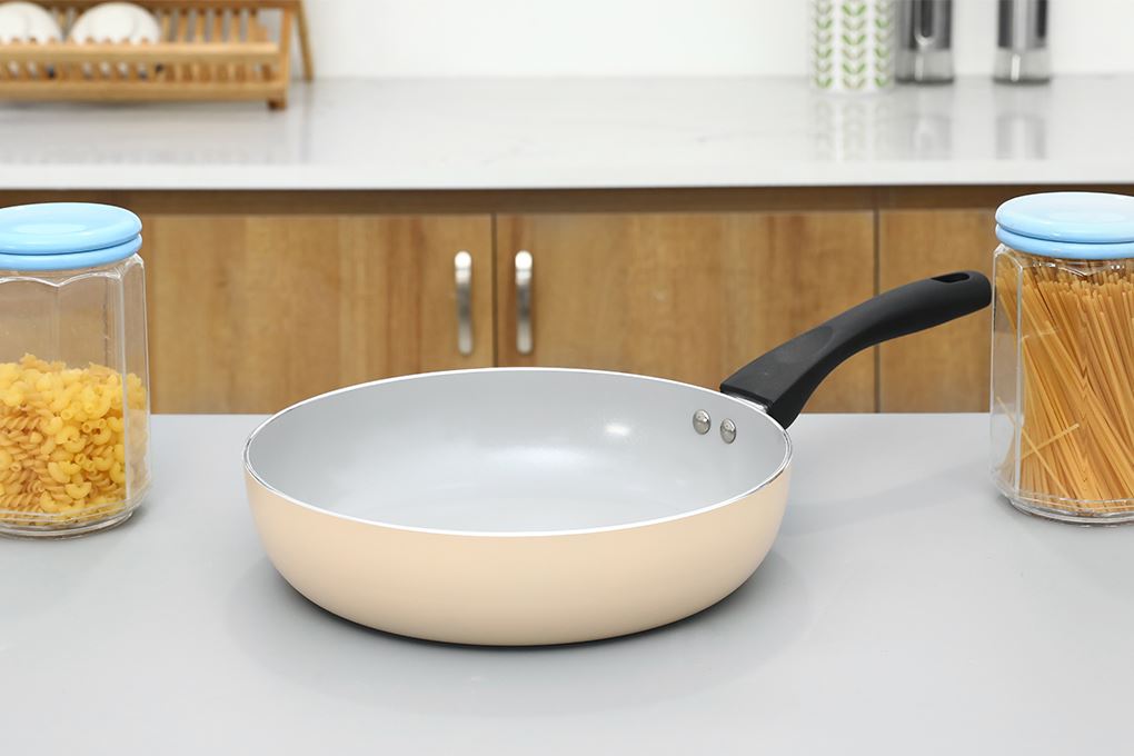 Bộ 4 nồi chảo nhôm chống dính nắp kính Elmich Core Lima Màu Màu be
