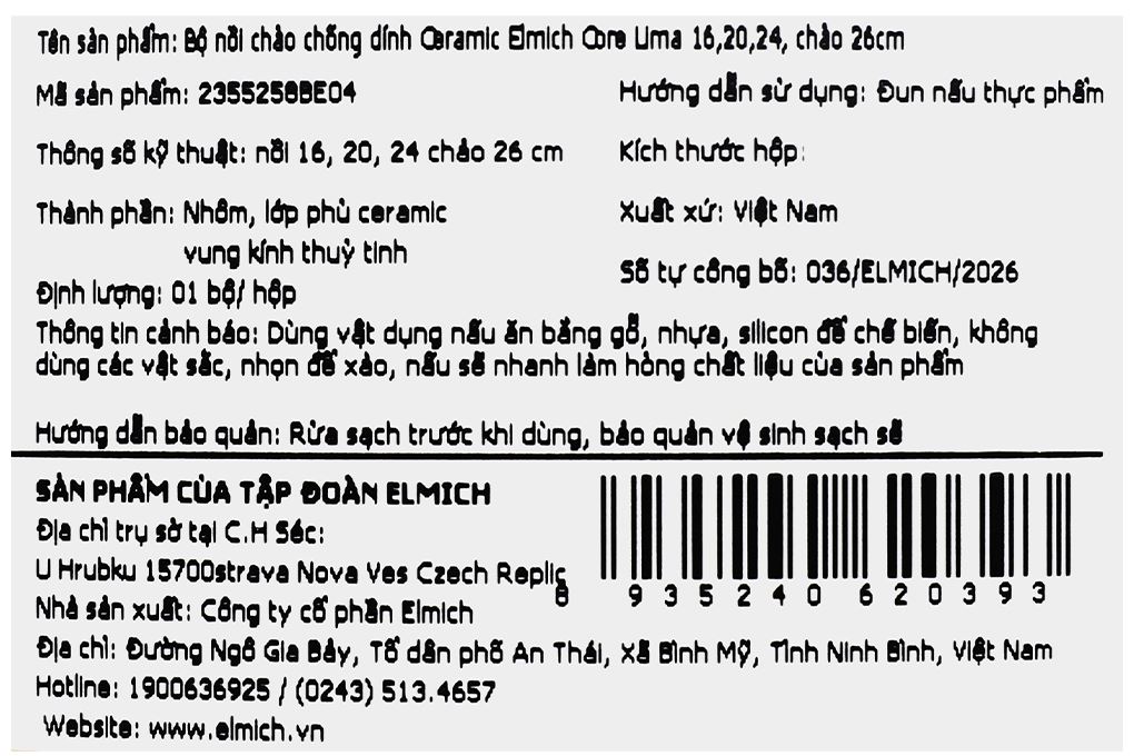 Bộ 4 nồi chảo nhôm chống dính nắp kính Elmich Core Lima Màu Màu be