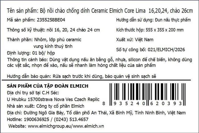 Bộ 4 nồi chảo nhôm chống dính nắp kính Elmich Core Lima Màu Màu be