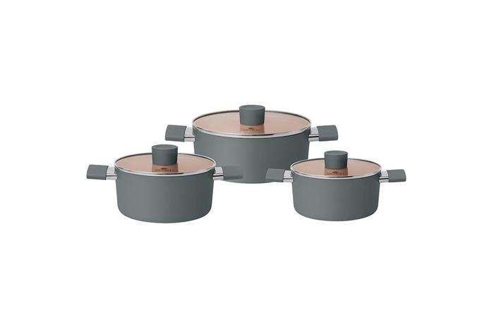 Bộ 3 nồi nhôm chống dính Ceramic đáy từ Elmich EL5240GL01 Màu Ghi