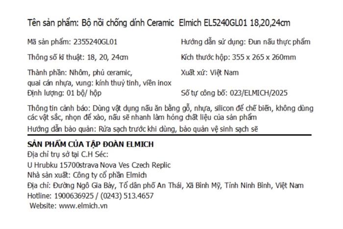 Bộ 3 nồi nhôm chống dính Ceramic đáy từ Elmich EL5240GL01 Màu Ghi