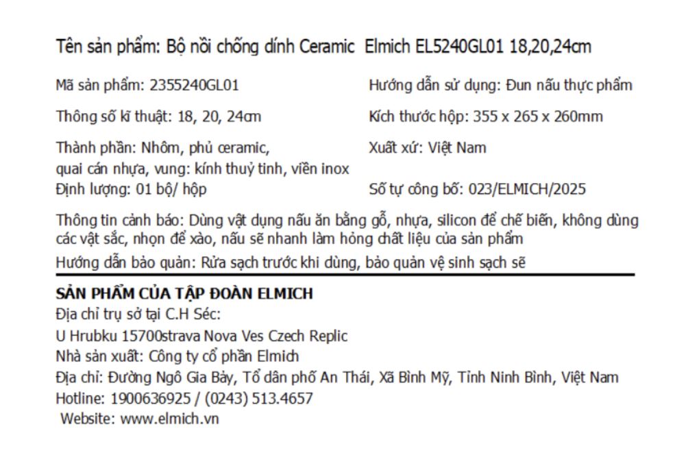 Bộ 3 nồi nhôm chống dính Ceramic đáy từ Elmich EL5240GL01 Màu Ghi