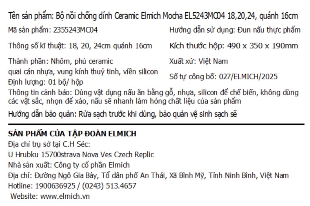 Bộ 4 nồi nhôm chống dính Ceramic đáy từ Elmich Mocha EL5243MC04 Màu Ghi