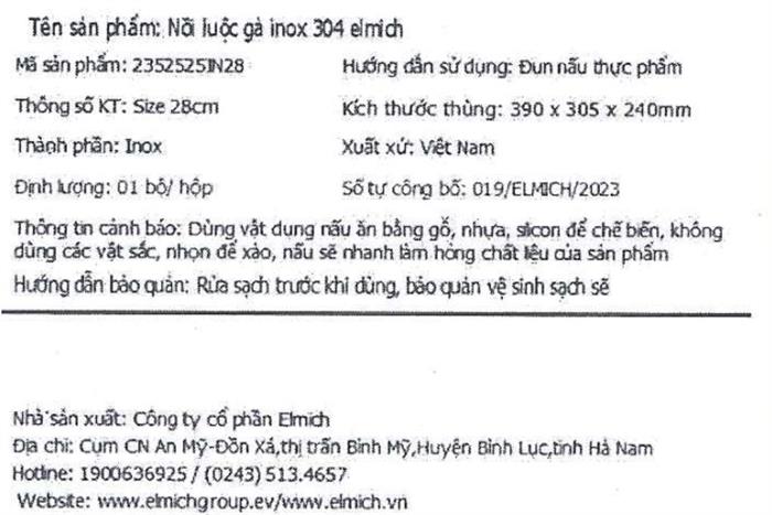 Nồi luộc gà inox 28 cm Elmich EL-2525IN28 Màu Inox