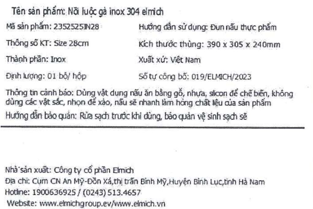 Nồi luộc gà inox 28 cm Elmich EL-2525IN28 Màu Inox