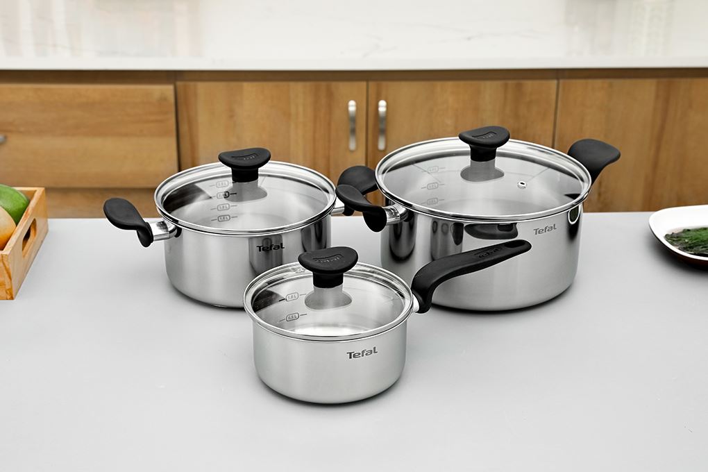 Bộ 3 nồi inox Tefal Primary E3086S74 Màu Inox