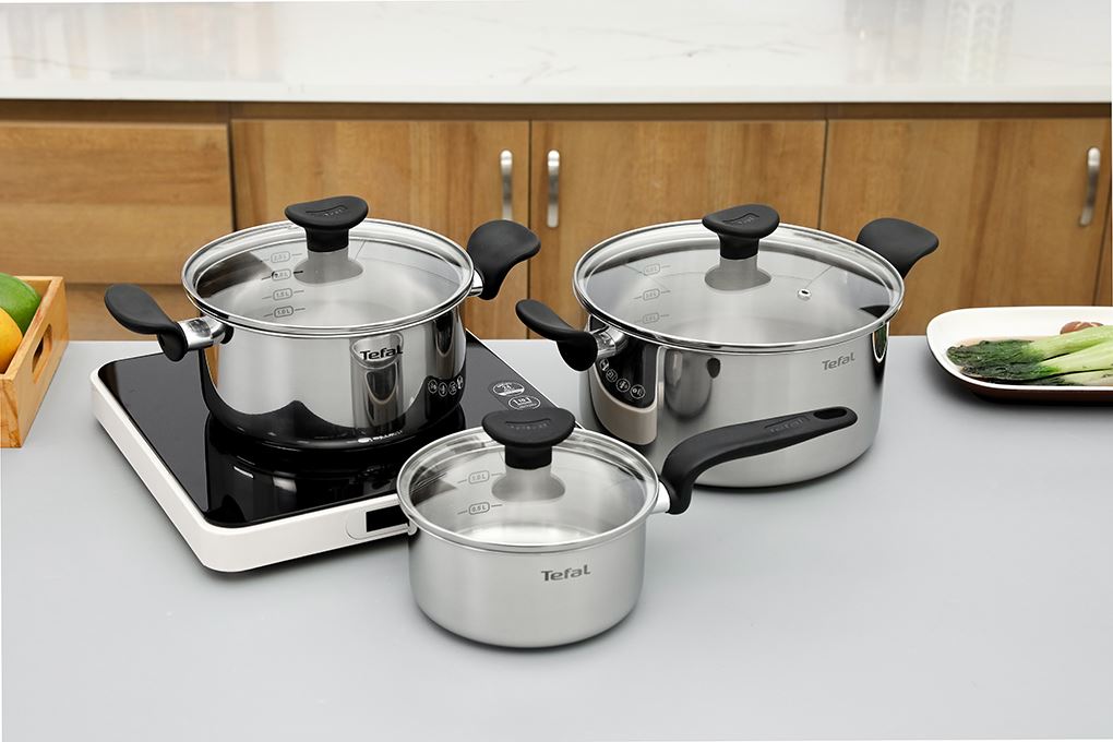 Bộ 3 nồi inox Tefal Primary E3086S74 Màu Inox