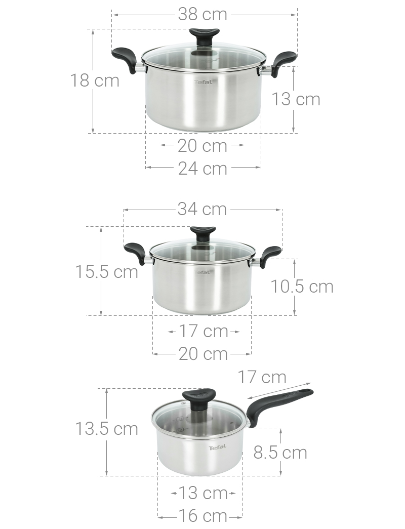 Bộ 3 nồi inox Tefal Primary E3086S74