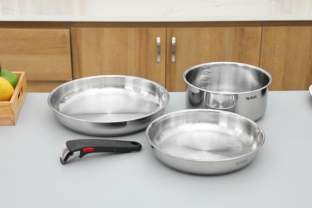 Bộ 3 nồi chảo inox Tefal Ingenio Emotion L896S453 Màu Inox