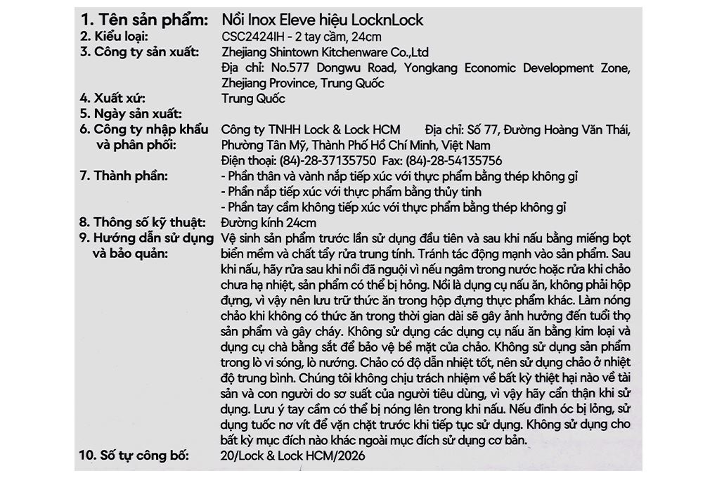 Nồi inox 3 lớp 24 cm Locknlock Eleve CSC2424IH Màu Inox