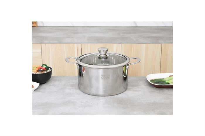 Bộ 4 nồi chảo inox 3 lớp nắp kính Greencook GCS2608-T1 Màu Inox