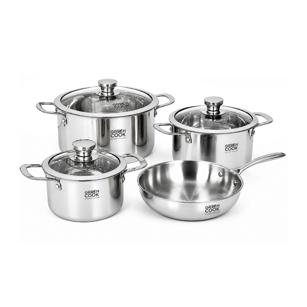 Bộ 4 nồi chảo inox 3 lớp nắp kính Greencook GCS2608-T1