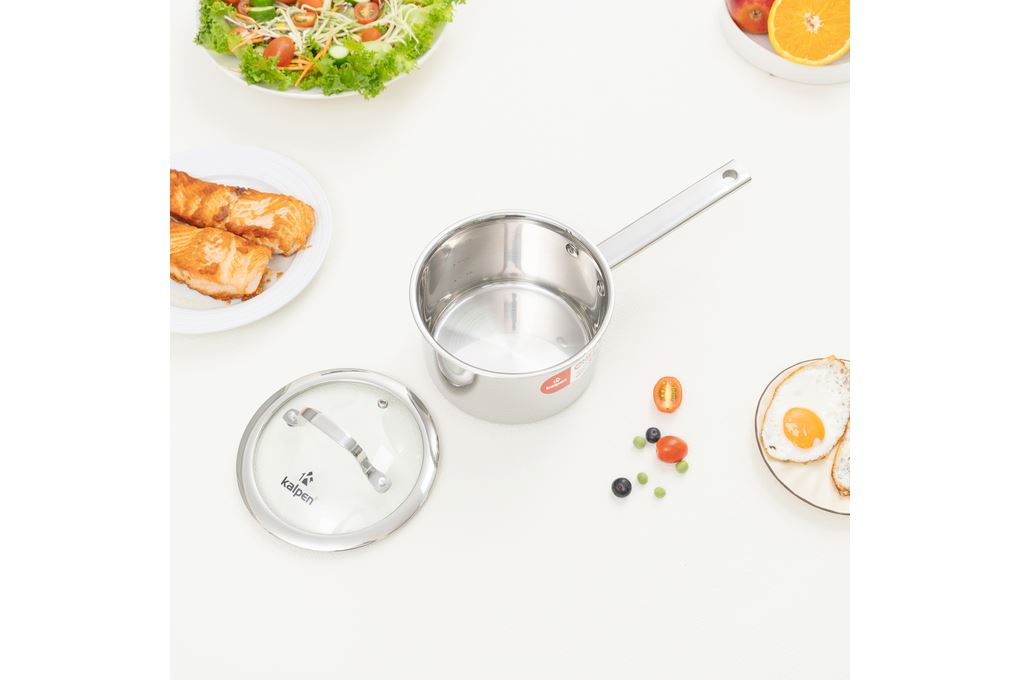Quánh inox 3 lớp nguyên khối nắp kính 16 cm Kalpen Emer EM16 Màu Inox