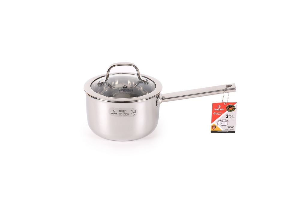 Quánh inox 3 lớp nguyên khối nắp kính 16 cm Kalpen Emer EM16 Màu Inox
