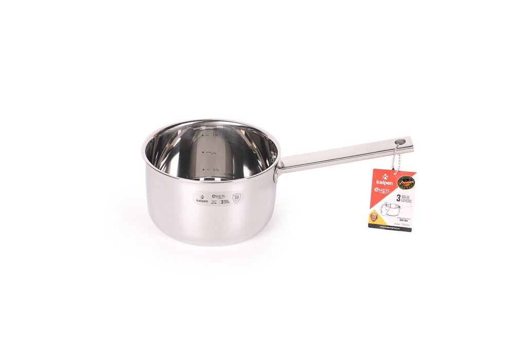 Quánh inox 3 lớp nguyên khối nắp kính 16 cm Kalpen Emer EM16 Màu Inox