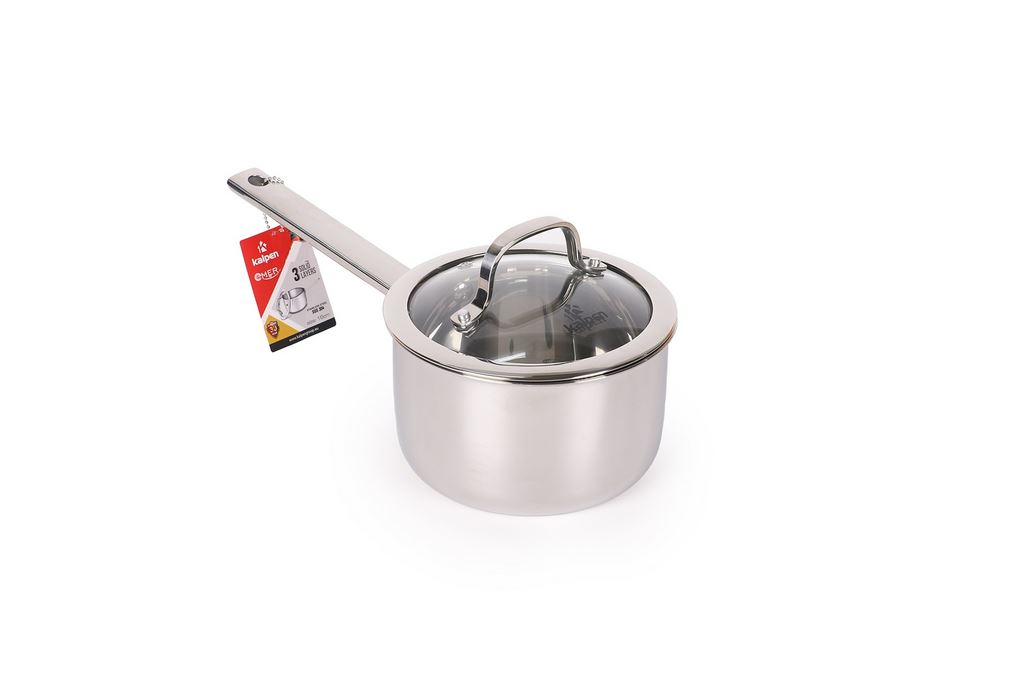 Quánh inox 3 lớp nguyên khối nắp kính 16 cm Kalpen Emer EM16 Màu Inox