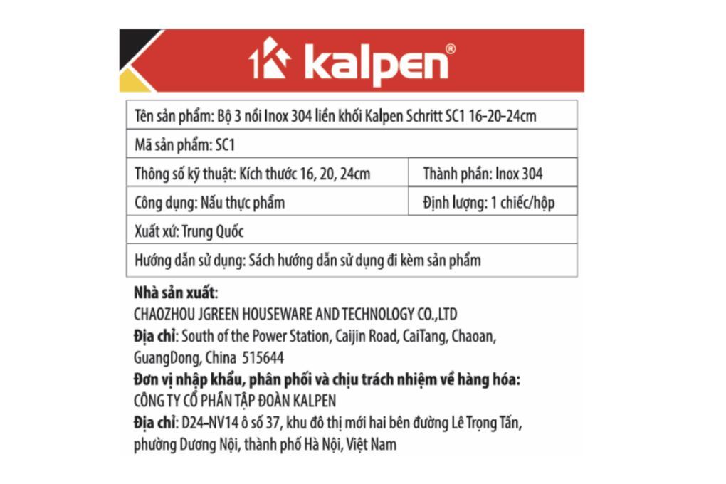 Bộ 3 nồi inox 3 đáy nắp kính Kalpen Schritt SC1 Màu Inox