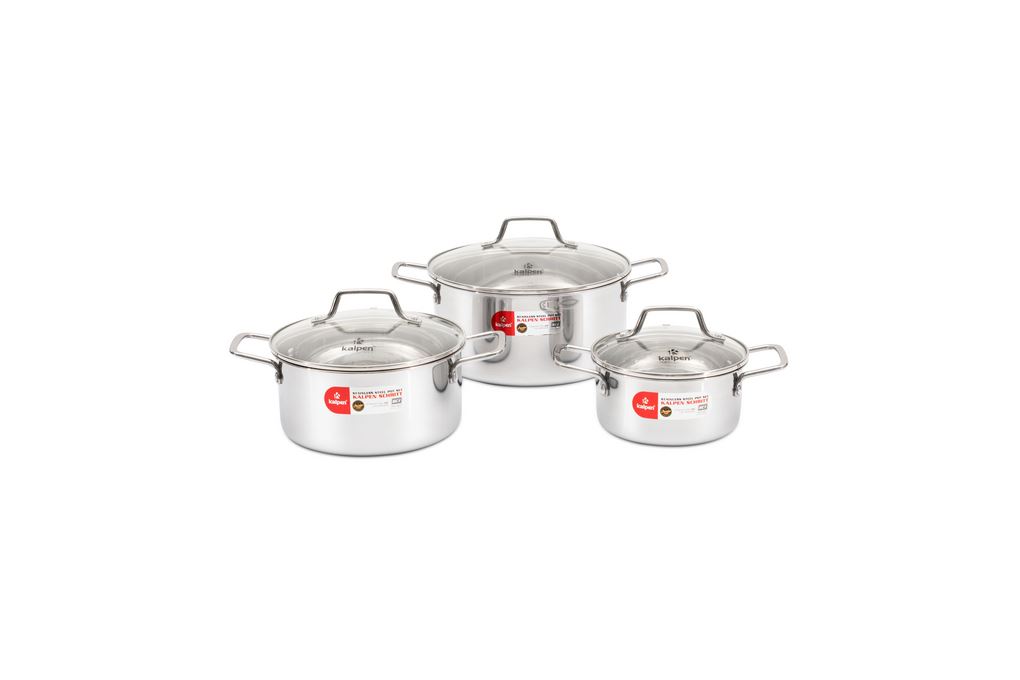 Bộ 3 nồi inox 3 đáy nắp kính Kalpen Schritt SC1 Màu Inox